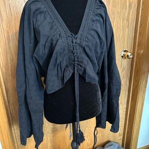 Chic Black Women's Blouse with Lace Detailing